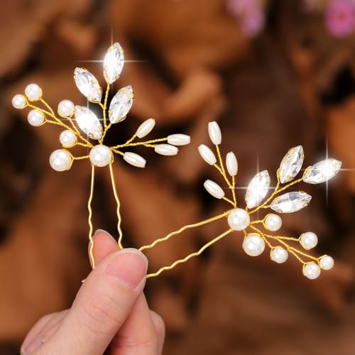 Zoestar Braut-Haarnadeln, goldfarben, Kristall, Kopfschmuck, Perlen, Haarspange, Braut-Haarschmuck für Damen und Mädchen (2 Stück) von Zoestar