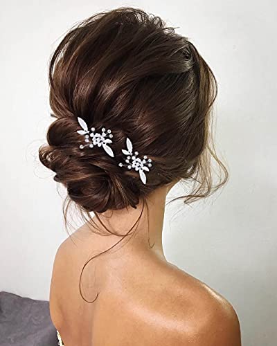 Zoestar Braut Hochzeit Haarnadeln Silber Blume Kopfschmuck Braut Kristall Haarspangen für Frauen und Mädchen (2 Stück) von Zoestar