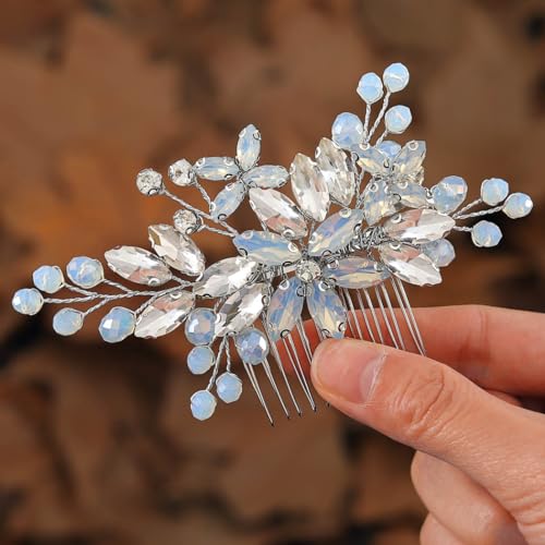 Zoestar Braut-Hochzeits-Haarkamm, silberner Strass-Kopfschmuck, Brautperlen, Haarschmuck für Frauen und Mädchen von Zoestar