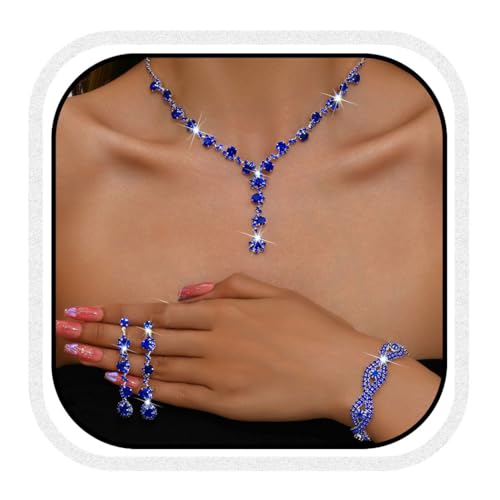 Zoestar Brautschmuck-Set, Strass, Halskette, Ohrringe, Baracelet, funkelnd, Kristall, formelles Kostümschmuck-Set für Damen, Einheitsgröße, /, Kein edelstein Zoestar Brautschmuck-Set, Strass, Halskette, Ohrringe, Baracelet, funkelnd, Kristall, formelles Kostümschmuck-Set für Damen, Einheitsgröße, /, Kein edelstein von Zoestar