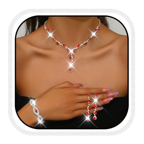 Zoestar Brautschmuck-Set, Strass, Halskette, Ohrringe, Baracelet, funkelnd, Kristall, formelles Kostümschmuck-Set für Damen, Einheitsgröße, /, Kein edelstein Zoestar Brautschmuck-Set, Strass, Halskette, Ohrringe, Baracelet, funkelnd, Kristall, formelles Kostümschmuck-Set für Damen, Einheitsgröße, /, Kein edelstein von Zoestar