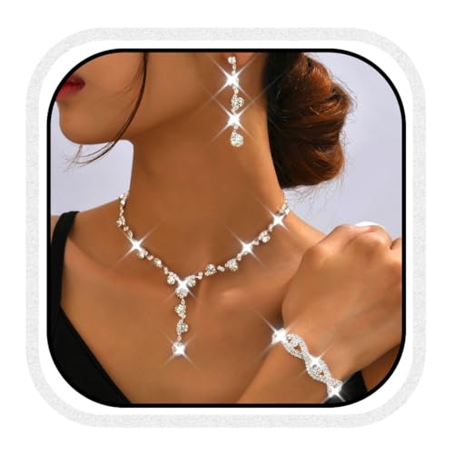 Zoestar Brautschmuck-Set, Strass, Halskette, Ohrringe, Baracelet, funkelnd, Kristall, formelles Kostümschmuck-Set für Damen, Einheitsgröße, /, Kein edelstein Zoestar Brautschmuck-Set, Strass, Halskette, Ohrringe, Baracelet, funkelnd, Kristall, formelles Kostümschmuck-Set für Damen, Einheitsgröße, /, Kein edelstein von Zoestar