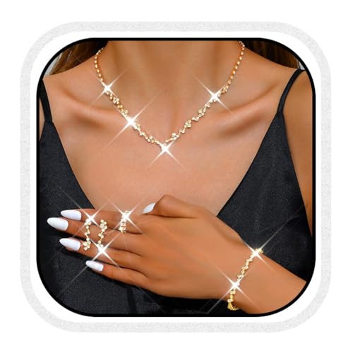 Zoestar Brautschmuck-Set, Strass-Halskette, 5-teilig, glitzernde Kristall-Braut-Halsketten, Schmuck, formelles Kostümschmuck-Set für Damen, Einheitsgröße, /, Kein edelstein von Zoestar