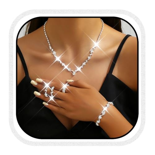 Zoestar Brautschmuck-Set, Strass-Halskette, 5-teilig, glitzernde Kristall-Braut-Halsketten, Schmuck, formelles Kostümschmuck-Set für Damen, Einheitsgröße, /, Kein edelstein von Zoestar