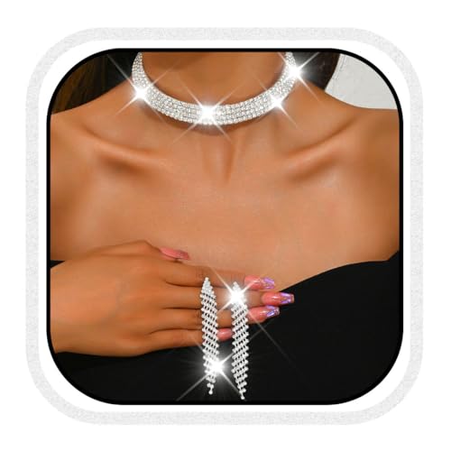 Zoestar Brautschmuck-Set für Damen, Halskette und Ohrringe, Strasssteine, glitzernde Kristalle, Abschlussball-Kostüm, Schmuck-Set für Damen, Einheitsgröße, /, Kein edelstein Zoestar Brautschmuck-Set für Damen, Halskette und Ohrringe, Strasssteine, glitzernde Kristalle, Abschlussball-Kostüm, Schmuck-Set für Damen, Einheitsgröße, /, Kein edelstein von Zoestar