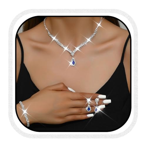 Zoestar Brautschmuck-Set für Hochzeit, Strass, Halskette, Ohrringe, Armband, formeller Modeschmuck für Damen, Einheitsgröße, /, Kein edelstein Zoestar Brautschmuck-Set für Hochzeit, Strass, Halskette, Ohrringe, Armband, formeller Modeschmuck für Damen, Einheitsgröße, /, Kein edelstein von Zoestar