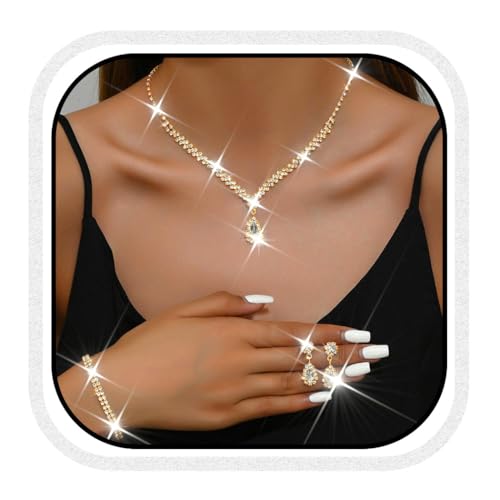 Zoestar Brautschmuck-Set für Hochzeit, Strass, Halskette, Ohrringe, Armband, formeller Modeschmuck für Damen, Einheitsgröße, /, Kein edelstein Zoestar Brautschmuck-Set für Hochzeit, Strass, Halskette, Ohrringe, Armband, formeller Modeschmuck für Damen, Einheitsgröße, /, Kein edelstein von Zoestar