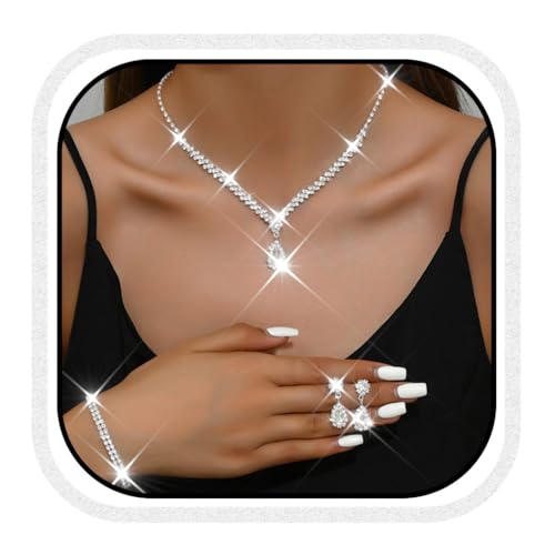 Zoestar Brautschmuck-Set für Hochzeit, Strass, Halskette, Ohrringe, Armband, formeller Modeschmuck für Damen, Einheitsgröße, /, Kein edelstein Zoestar Brautschmuck-Set für Hochzeit, Strass, Halskette, Ohrringe, Armband, formeller Modeschmuck für Damen, Einheitsgröße, /, Kein edelstein von Zoestar