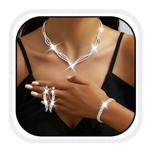 Zoestar Brautschmuck-Set für Hochzeit, Strass, Halskette, Ohrringe, Baracelet, 3-teilig, glitzernde Kristalle, formelles Kostümschmuck-Set für Damen, Einheitsgröße, /, Kein edelstein Zoestar Brautschmuck-Set für Hochzeit, Strass, Halskette, Ohrringe, Baracelet, 3-teilig, glitzernde Kristalle, formelles Kostümschmuck-Set für Damen, Einheitsgröße, /, Kein edelstein von Zoestar