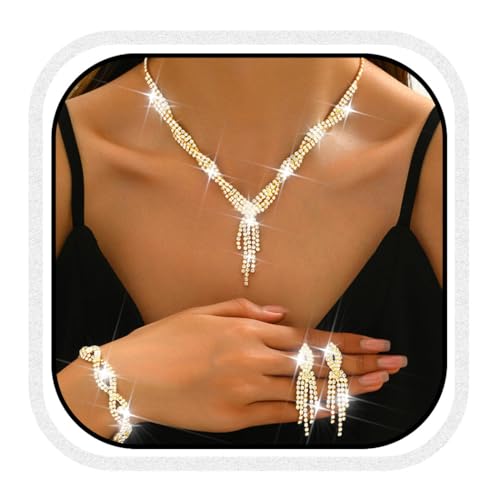 Zoestar Brautschmuck-Set für Hochzeit, Strass, Halskette, Ohrringe, Baracelet, funkelnd, Kristall, formelles Kostümschmuck-Set für Damen, Einheitsgröße, /, Kein edelstein Zoestar Brautschmuck-Set für Hochzeit, Strass, Halskette, Ohrringe, Baracelet, funkelnd, Kristall, formelles Kostümschmuck-Set für Damen, Einheitsgröße, /, Kein edelstein von Zoestar