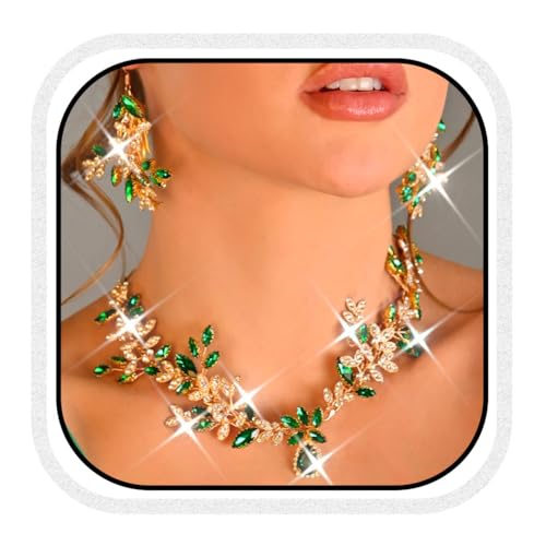 Zoestar Brautschmuck-Set mit Halskette und Ohrringen, goldfarben, grüne Strasssteine, formeller Modeschmuck für Damen, Einheitsgröße, /, Kein edelstein von Zoestar