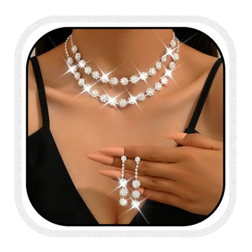Zoestar Brautschmuck-Set mit Strasssteinen, Halskette und Ohrringen, formeller Modeschmuck für Damen, Einheitsgröße, /, Kein edelstein von Zoestar