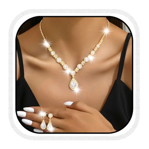 Zoestar Brautschmuck-Set mit Strasssteinen, Halskette und Ohrringen, glitzernde Kristalle, Abschlussball-Kostüm, Schmuck-Set für Damen, Einheitsgröße, /, Kein edelstein von Zoestar