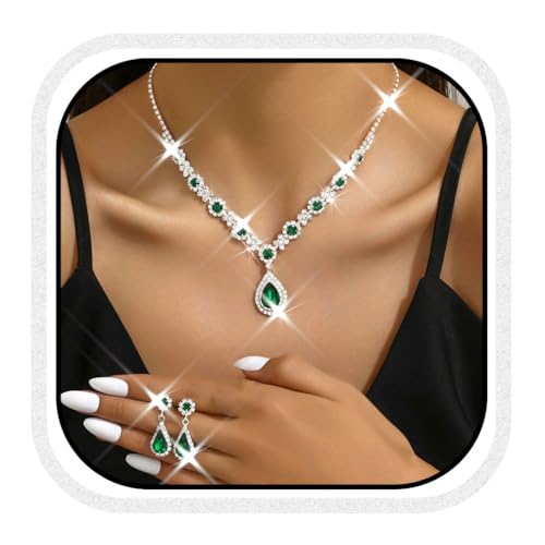 Zoestar Brautschmuck-Set mit Strasssteinen, Halskette und Ohrringen, glitzernde Kristalle, Abschlussball-Kostüm, Schmuck-Set für Damen, Einheitsgröße, /, Kein edelstein von Zoestar