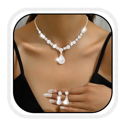 Zoestar Brautschmuck-Set mit Strasssteinen, Halskette und Ohrringen, glitzernde Kristalle, Abschlussball-Kostüm, Schmuck-Set für Damen, Einheitsgröße, /, Kein edelstein von Zoestar