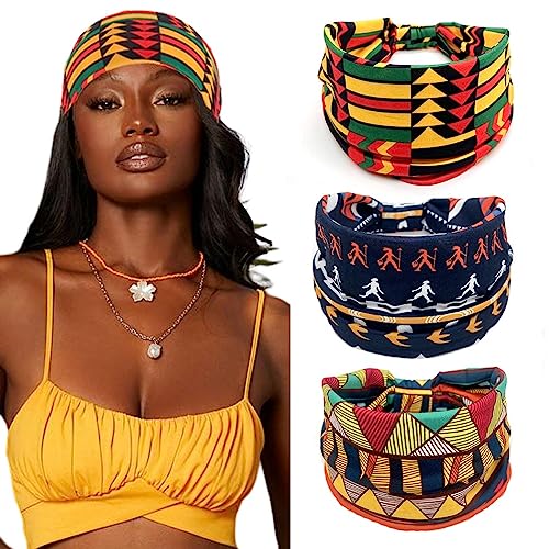 Zoestar Breite, afrikanische Stirnbänder, geknotet, Turban-Kopfwickel, Boho-bedruckte Haarbänder, stilvoll, dehnbare Kopftücher für Frauen und Mädchen (3 Stück) (A) von Zoestar