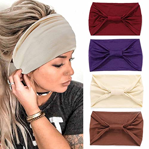 Zoestar Breite Haarbänder, beigefarbene Kopfband, geknotet, Turban-Stirnband, stilvolle elastische Stirnbänder für Frauen und Mädchen (4 Stück) von Zoestar