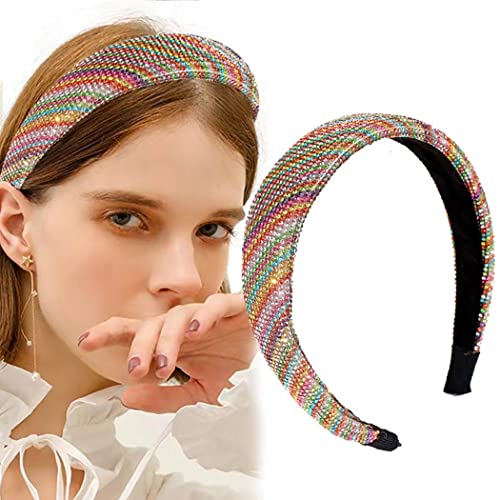 Zoestar Breites Stirnband, Kristall-Kopfschmuck, bunte Strasssteine, Haarreifen, Vintage, elastische Haarbänder für Frauen und Mädchen (A) von Zoestar