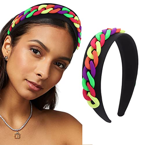 Zoestar Breites Stirnband, bunte Kette, Haarreifen, modisch, elastische Haarbänder, Party, dekoratives Haarzubehör für Frauen und Mädchen (schwarz) von Zoestar