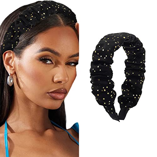 Zoestar Breites Stirnband Stern Haarreifen Glitzer Elastische Haarbänder Party Custom Haarschmuck für Frauen und Mädchen (Schwarz) von Zoestar