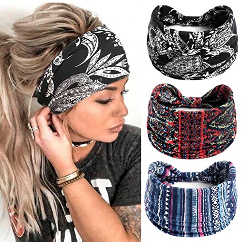 Zoestar Breites Stirnband Vintage Kopfwickel Geknotet Turban Haarbänder Schwarz Stirnband Stretch Twist Streifen Stirnbänder für Frauen und Mädchen (3 Stück) von Zoestar