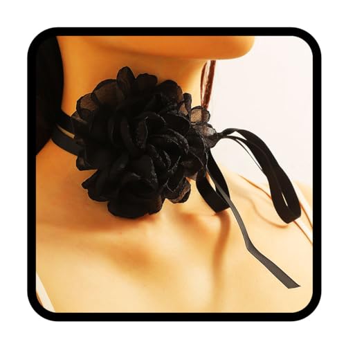 Zoestar Choker-Halskette mit Blumenmuster, schwarz, mit großem Blumenmuster, Zubehör für Damen von Zoestar
