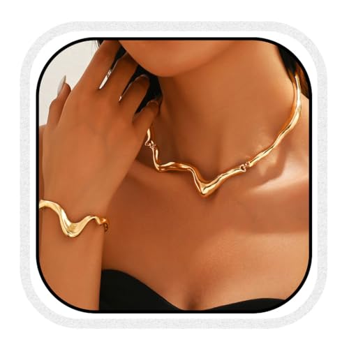 Zoestar Choker-Halsketten-Set, Gold, Punk-Halsketten und Armband, modische Halskette für Damen (Gold) von Zoestar