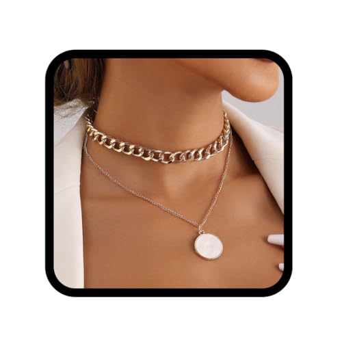 Zoestar Chunky Choker Halskette Gold geschichtet kubanische Gliederkette Punk Kreis Anhänger Halsketten für Frauen von Zoestar