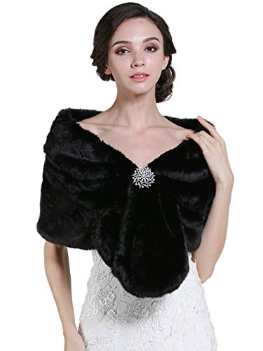 Zoestar Damen Kunstpelz Schal 1920er Jahre Hochzeit Pelz Stolen und Wraps Verkleidung Pelz Shrug für Hochzeiten, Schwarz , Einheitsgröße von Zoestar