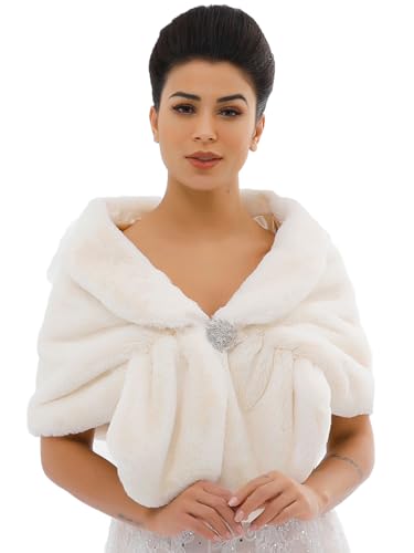 Zoestar Damen Kunstpelz Schal 1920er Jahre Hochzeit Pelz Stolen und Wraps Verkleidung Pelz Shrug für Hochzeiten, beige, Einheitsgröße von Zoestar