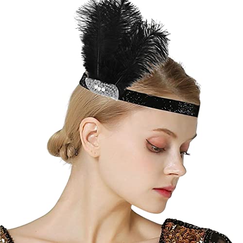 Zoestar Feder Stirnband Schwarz Kristall Flapper Kopfbedeckung Vintage Perle Haarschmuck 1920er Jahre Great Gatsby Party Kostüm Zubehör für Frauen von Zoestar