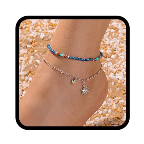 Zoestar Fußkettchen, Boho, Schildkröte, Stern, Fußkettchen, Strand, Perlen, Fußkettchen, Schmuck, Barfuß-Sandalen für Damen und Mädchen von Zoestar