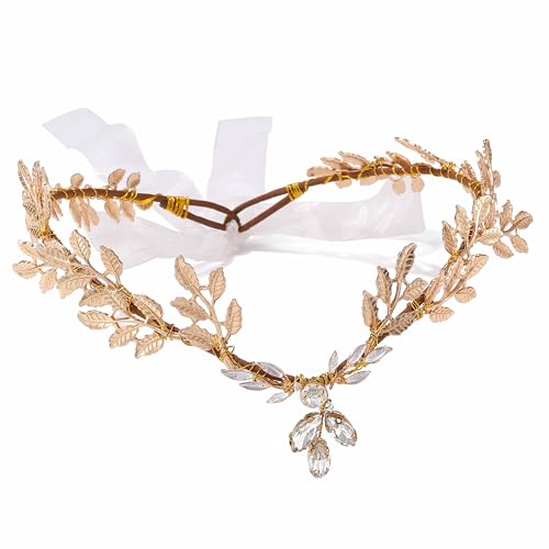 Zoestar handgefertigtes goldenes Elfenkronen-Stirnband mit Strasssteinen, Waldfeen-Kopfschmuck, Renaissance-Göttin-Kopfschmuck, Waldhochzeits-Haarschmuck für Frauen und Mädchen (Stil 1) von Zoestar