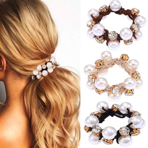 Zoestar Haargummis Perlen-Haargummis Kristall Elastische Haarseile Pferdeschwanz Halter Mode Haarschmuck für Frauen und Mädchen,3 Stück (A) (A) von Zoestar