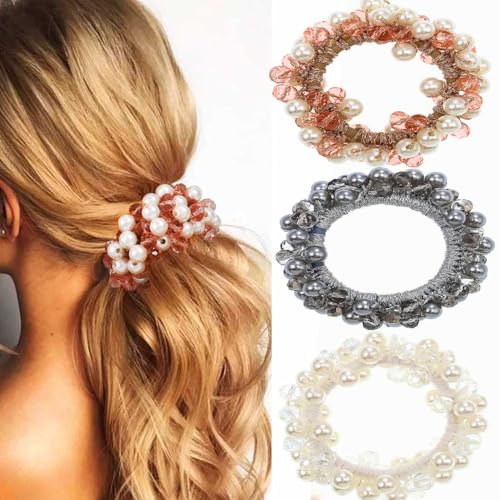 Zoestar Haargummis Perlen-Haargummis Kristall Elastische Haarseile Pferdeschwanz Halter Mode Haarschmuck für Frauen und Mädchen,3 Stück (A) (D) von Zoestar