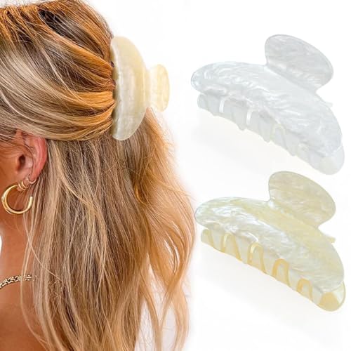 Zoestar Haarklammern aus Acryl, Rosa, mittlere Größe, niedliche Haarspangen, Haarschmuck für Damen und Mädchen (2 Stück) (Beige + Weiß) von Zoestar