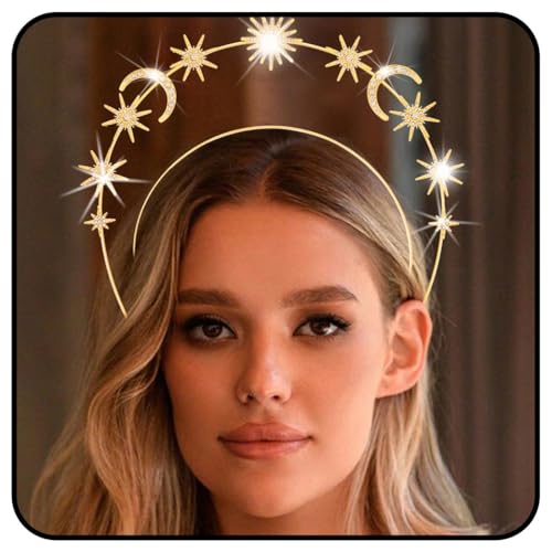 Zoestar Halo Crown Stirnband Stern Kristall Haarband Glitzernde Strass Kopfschmuck Göttin Hochzeit Haar Tiara Party Kostüm Haarschmuck für Damen, 1 Stück (Gold 2) von Zoestar