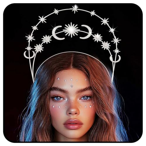 Zoestar Halo Crown Stirnband Stern Kristall Haarband Glitzernde Strass Kopfschmuck Göttin Hochzeit Haar Tiara Party Kostüm Haarschmuck für Damen, 1 Stück (Silber 3) von Zoestar