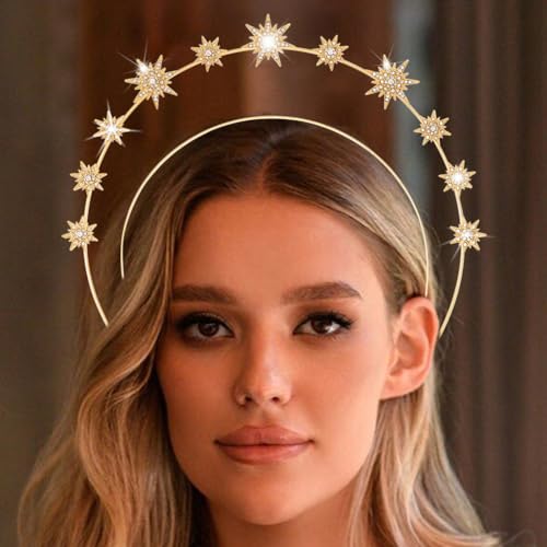 Zoestar Halo Crown Stirnband Stern Kristall Haarband Glitzernde Strass Kopfschmuck Göttin Hochzeit Haar Tiara Party Kostüm Haarschmuck für Frauen und Mädchen, 1 Stück (Gold 1) von Zoestar