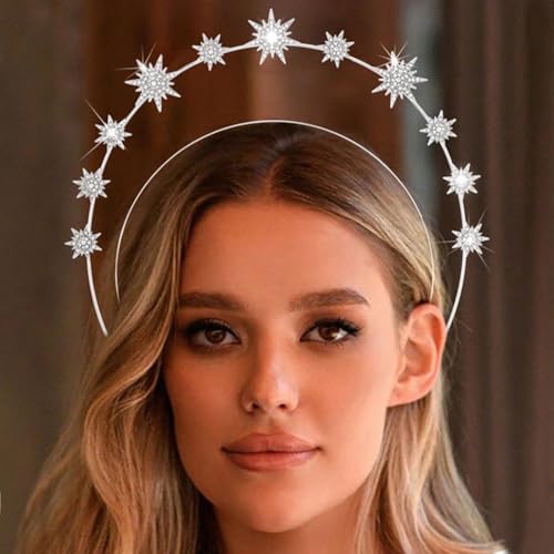 Zoestar Halo Crown Stirnband Stern Kristall Haarband Glitzernde Strass Kopfschmuck Göttin Hochzeit Haar Tiara Party Kostüm Haarschmuck für Frauen und Mädchen, 1 Stück (Silber 1) von Zoestar