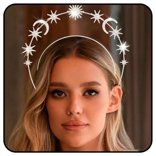 Zoestar Halo Crown Stirnband Stern Kristall Haarband Glitzernde Strass Kopfschmuck Göttin Hochzeit Haar Tiara Party Kostüm Haarschmuck für Damen, 1 Stück (Silber 2) von Zoestar