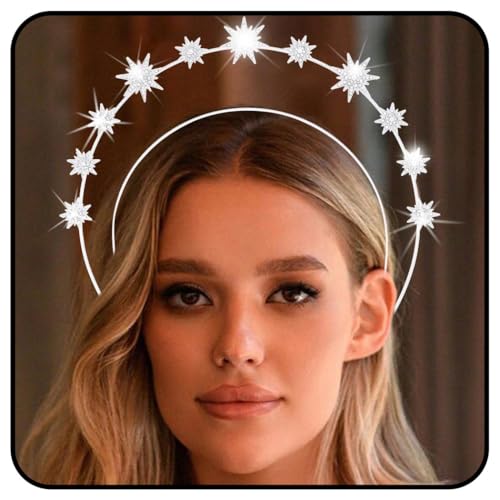 Zoestar Halo Kronen Stirnband Gold Sterne Kopfschmuck Strass Stern Haarreif Göttin Hochzeit Haar Tiara Halloween Kostüm Kopfbedeckung Festival-Haar-Accessoires für Damen (Silber 1) von Zoestar