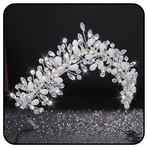 Zoestar Hochzeit Tiara Kronen Silber Strass Krone Stirnbänder Kristall Blatt Prinzessin Kopfschmuck Perlen Braut Kopfbedeckung für Frauen und Mädchen von Zoestar