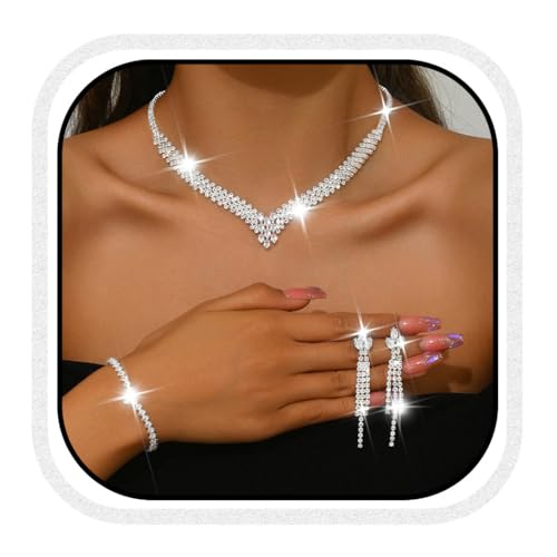 Zoestar Kristall-Brautschmuck-Set, silberfarbene Strasssteine, Halskette und Ohrringe, glitzernde Kristalle, Abschlussball-Kostüm, Schmuck-Set für Damen, Einheitsgröße, /, Kein edelstein Zoestar Kristall-Brautschmuck-Set, silberfarbene Strasssteine, Halskette und Ohrringe, glitzernde Kristalle, Abschlussball-Kostüm, Schmuck-Set für Damen, Einheitsgröße, /, Kein edelstein von Zoestar