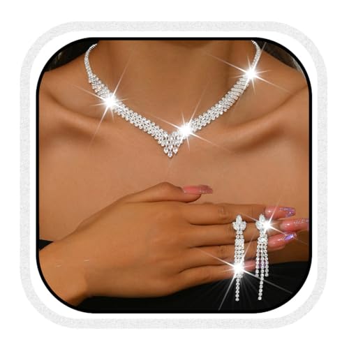 Zoestar Kristall-Brautschmuck-Set, silberfarbene Strasssteine, Halskette und Ohrringe, glitzernde Kristalle, Abschlussball-Kostüm, Schmuck-Set für Damen, Einheitsgröße, /, Kein edelstein Zoestar Kristall-Brautschmuck-Set, silberfarbene Strasssteine, Halskette und Ohrringe, glitzernde Kristalle, Abschlussball-Kostüm, Schmuck-Set für Damen, Einheitsgröße, /, Kein edelstein von Zoestar