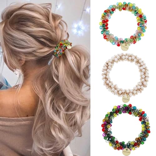 Zoestar Kristall-Haargummis, Perlen, elastische Haarbänder, Pferdeschwanz-Halter, modisches Haar-Accessoire für Frauen und Mädchen (3 Stück) (3 Stück) von Zoestar