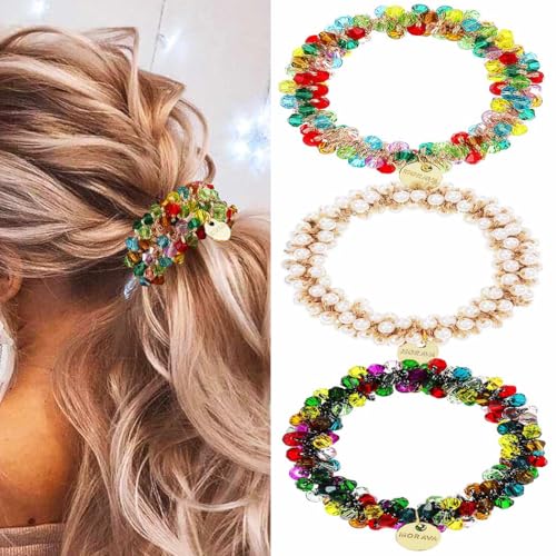 Zoestar Kristall-Haargummis, Perlen, elastische Haarbänder, Pferdeschwanz-Halter, modischer Haarschmuck für Damen und Mädchen (3 Stück) (3 Stück) von Zoestar