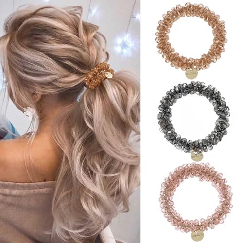 Zoestar Kristall-Haargummis, Perlen, elastische Haarbänder, Pferdeschwanz-Halter, modisches Haar-Accessoire für Frauen und Mädchen (3 Stück) (Set 2) von Zoestar