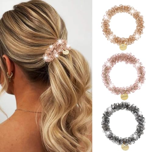 Zoestar Kristall-Haargummis, Perlen, elastische Haarbänder, Pferdeschwanz-Halter, modischer Haarschmuck für Damen und Mädchen (3 Stück) (Set 2) von Zoestar