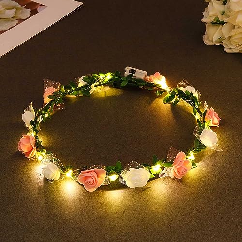 Zoestar LED-Blumenkrone, Stirnband, beleuchteter Haarkranz, Stirnbänder, Brautschmuck, Blumen-Kopfschmuck, Festival, Party, Haarschmuck für Frauen und Mädchen von Zoestar